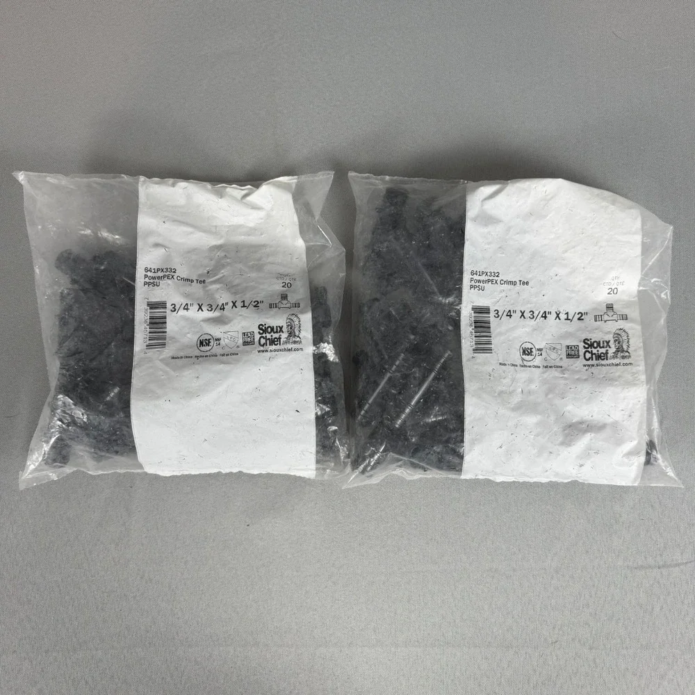 Lot of 2 - Sioux Chief 641PX332 20pcs PowerPEX 3/4 x 3/4 x 1/2 Polymer Crimp Tee